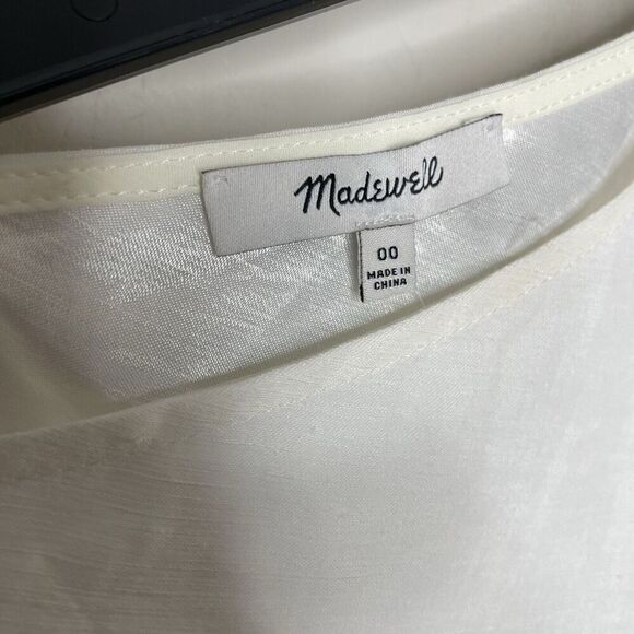 MADEWELL Midi Dress Women 00 One-Shoulder Sleeveless NEW Ivory Linen Blend NQ624 - Picture 10 of 13